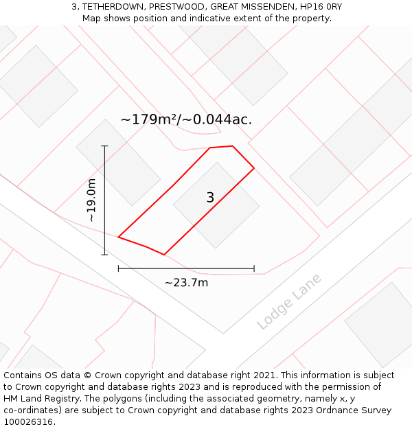 3, TETHERDOWN, PRESTWOOD, GREAT MISSENDEN, HP16 0RY: Plot and title map