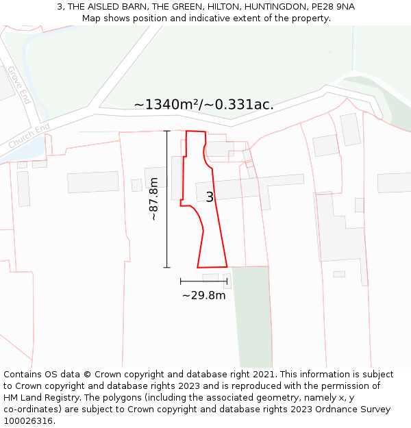 3, THE AISLED BARN, THE GREEN, HILTON, HUNTINGDON, PE28 9NA: Plot and title map