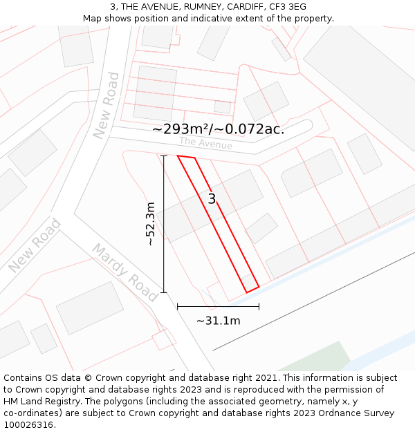 3, THE AVENUE, RUMNEY, CARDIFF, CF3 3EG: Plot and title map
