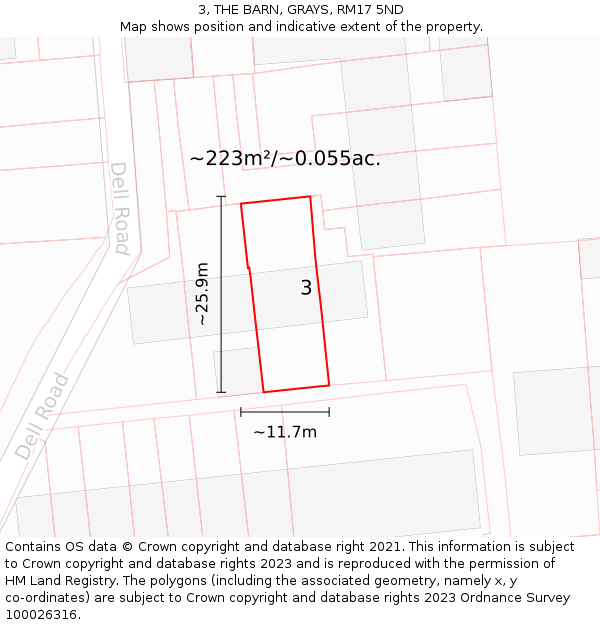 3, THE BARN, GRAYS, RM17 5ND: Plot and title map