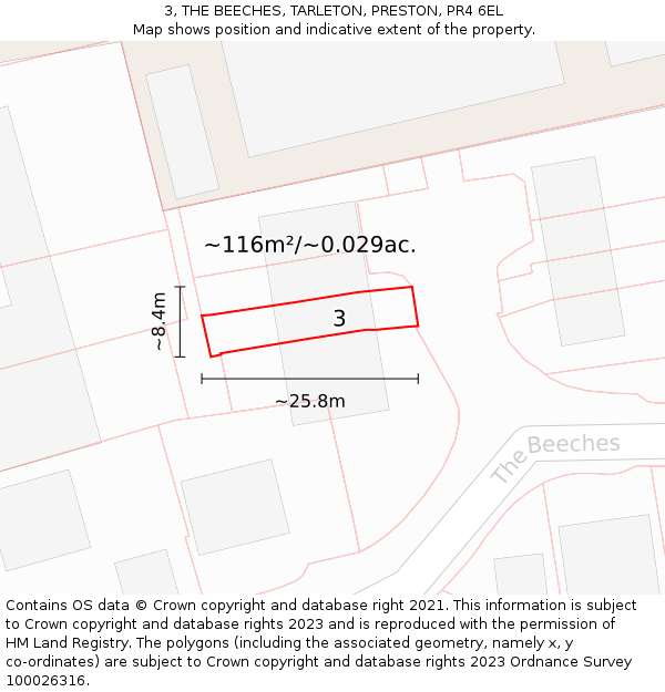 3, THE BEECHES, TARLETON, PRESTON, PR4 6EL: Plot and title map