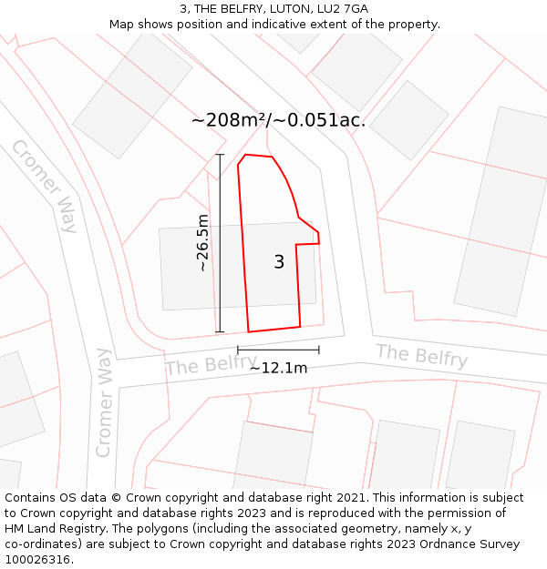 3, THE BELFRY, LUTON, LU2 7GA: Plot and title map