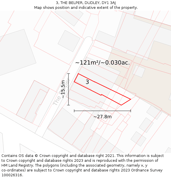 3, THE BELPER, DUDLEY, DY1 3AJ: Plot and title map