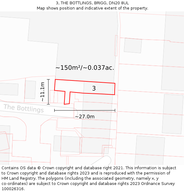 3, THE BOTTLINGS, BRIGG, DN20 8UL: Plot and title map