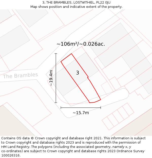 3, THE BRAMBLES, LOSTWITHIEL, PL22 0JU: Plot and title map
