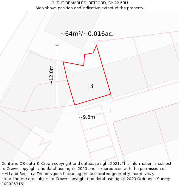 3, THE BRAMBLES, RETFORD, DN22 6RU: Plot and title map