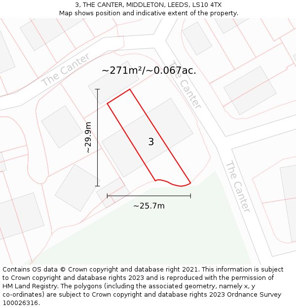 3, THE CANTER, MIDDLETON, LEEDS, LS10 4TX: Plot and title map