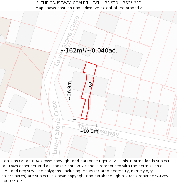3, THE CAUSEWAY, COALPIT HEATH, BRISTOL, BS36 2PD: Plot and title map