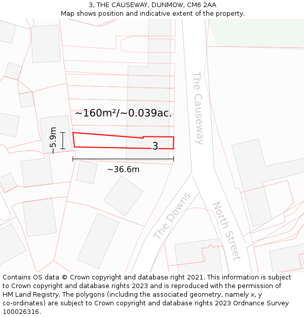 3, THE CAUSEWAY, DUNMOW, CM6 2AA: Plot and title map