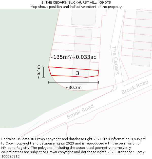 3, THE CEDARS, BUCKHURST HILL, IG9 5TS: Plot and title map