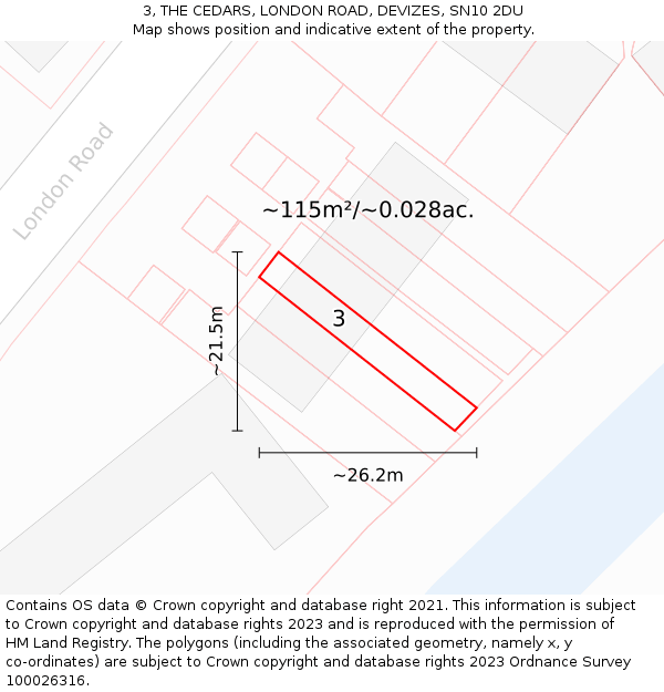 3, THE CEDARS, LONDON ROAD, DEVIZES, SN10 2DU: Plot and title map