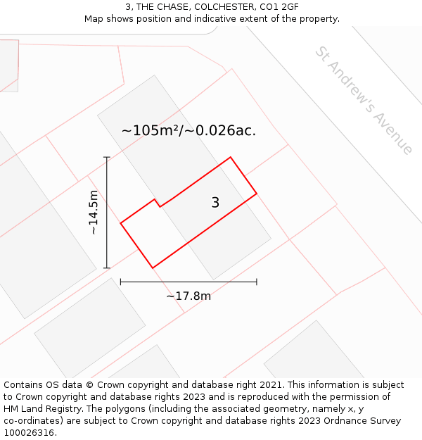 3, THE CHASE, COLCHESTER, CO1 2GF: Plot and title map