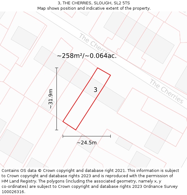 3, THE CHERRIES, SLOUGH, SL2 5TS: Plot and title map