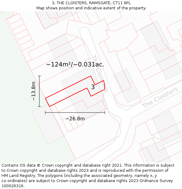3, THE CLOISTERS, RAMSGATE, CT11 9PL: Plot and title map