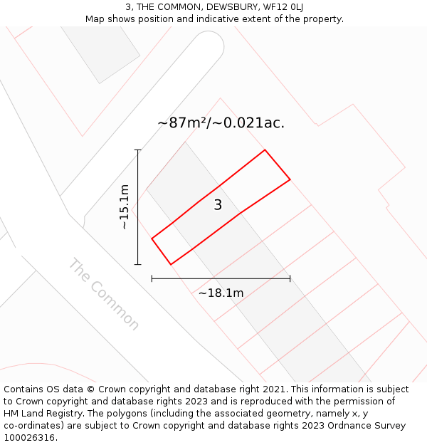 3, THE COMMON, DEWSBURY, WF12 0LJ: Plot and title map