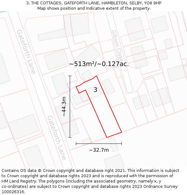 3, THE COTTAGES, GATEFORTH LANE, HAMBLETON, SELBY, YO8 9HP: Plot and title map