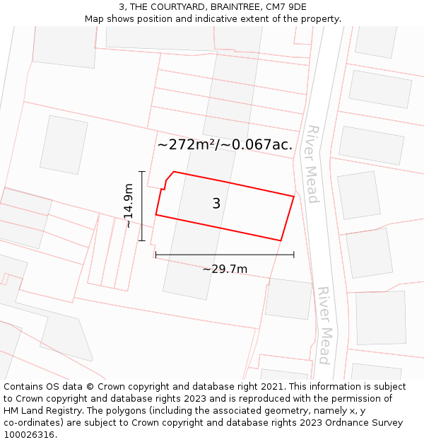 3, THE COURTYARD, BRAINTREE, CM7 9DE: Plot and title map