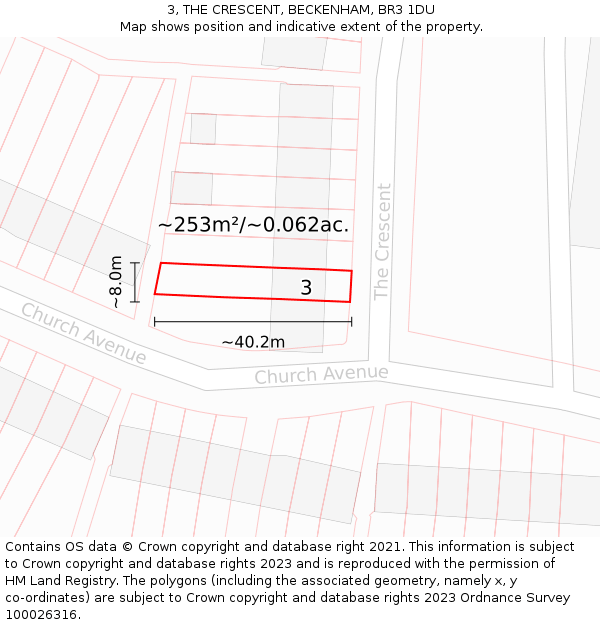 3, THE CRESCENT, BECKENHAM, BR3 1DU: Plot and title map