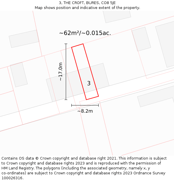 3, THE CROFT, BURES, CO8 5JE: Plot and title map