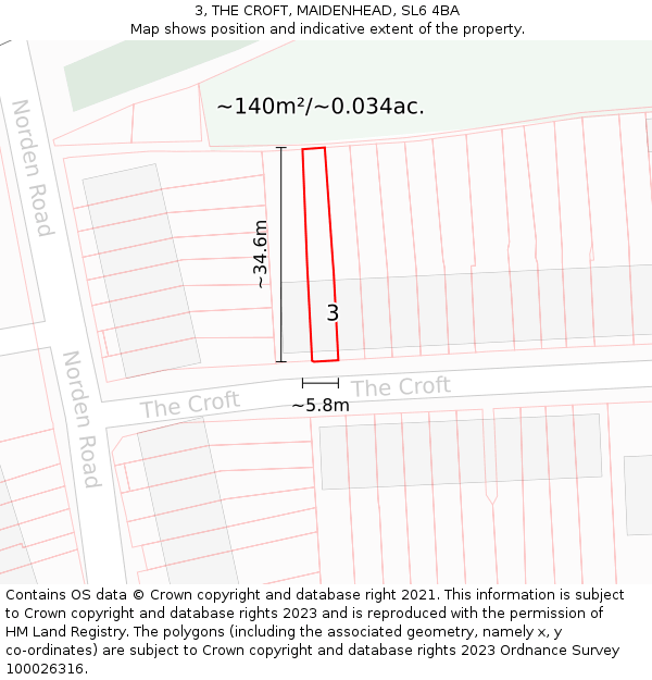 3, THE CROFT, MAIDENHEAD, SL6 4BA: Plot and title map