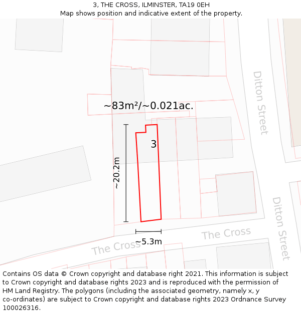 3, THE CROSS, ILMINSTER, TA19 0EH: Plot and title map