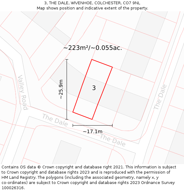 3, THE DALE, WIVENHOE, COLCHESTER, CO7 9NL: Plot and title map