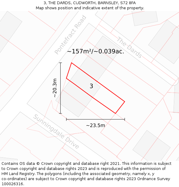 3, THE DARDS, CUDWORTH, BARNSLEY, S72 8FA: Plot and title map