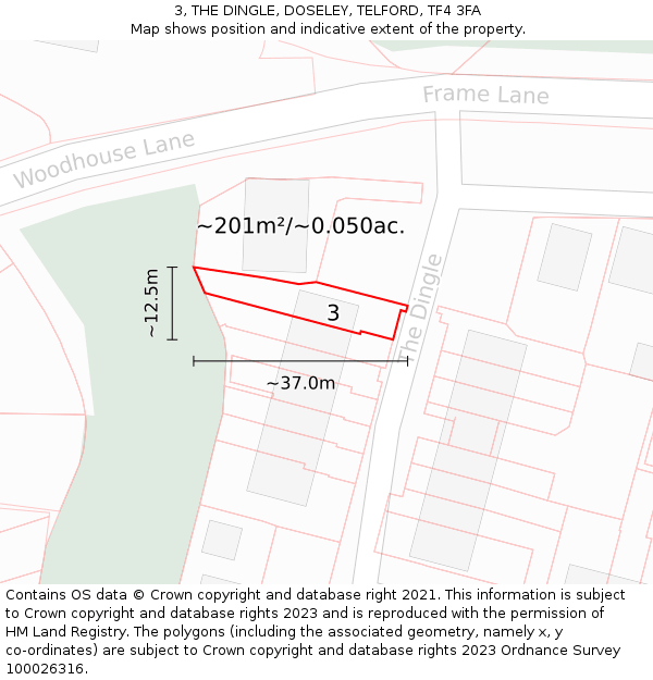 3, THE DINGLE, DOSELEY, TELFORD, TF4 3FA: Plot and title map