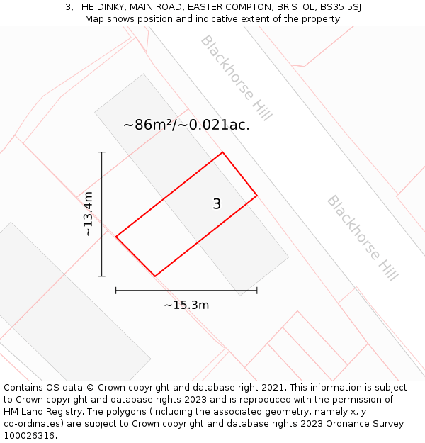 3, THE DINKY, MAIN ROAD, EASTER COMPTON, BRISTOL, BS35 5SJ: Plot and title map