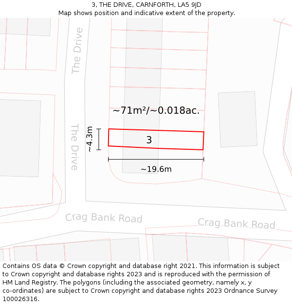 3, THE DRIVE, CARNFORTH, LA5 9JD: Plot and title map
