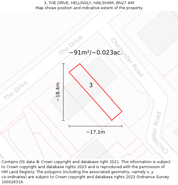 3, THE DRIVE, HELLINGLY, HAILSHAM, BN27 4AF: Plot and title map