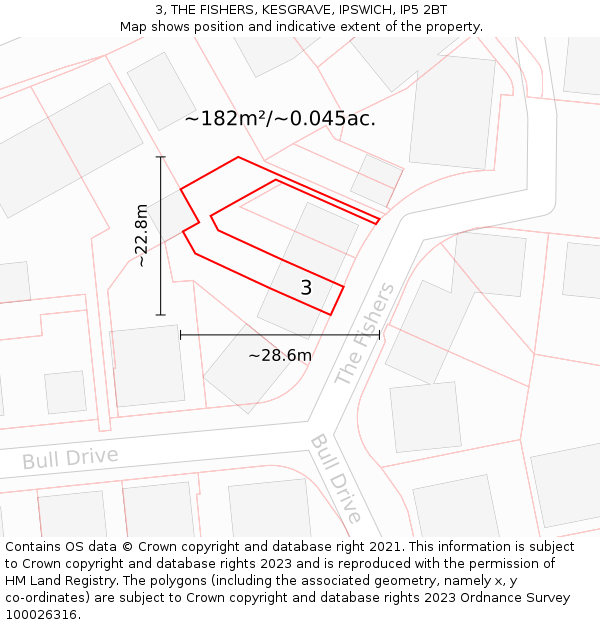 3, THE FISHERS, KESGRAVE, IPSWICH, IP5 2BT: Plot and title map