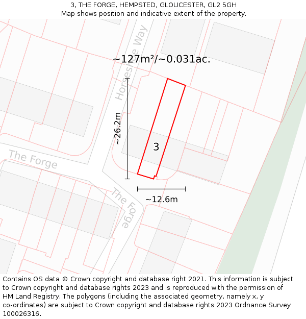3, THE FORGE, HEMPSTED, GLOUCESTER, GL2 5GH: Plot and title map