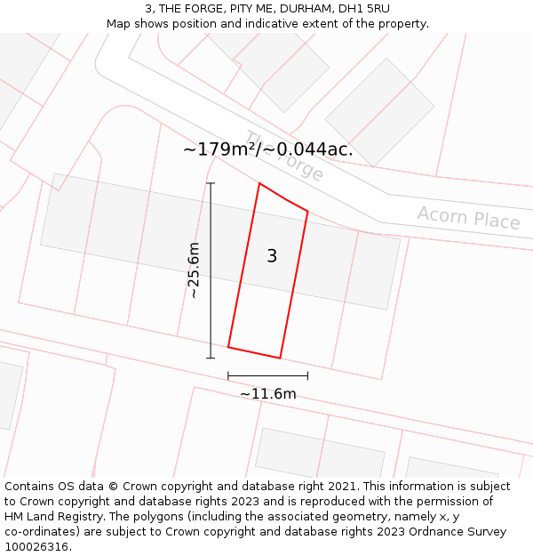 3, THE FORGE, PITY ME, DURHAM, DH1 5RU: Plot and title map