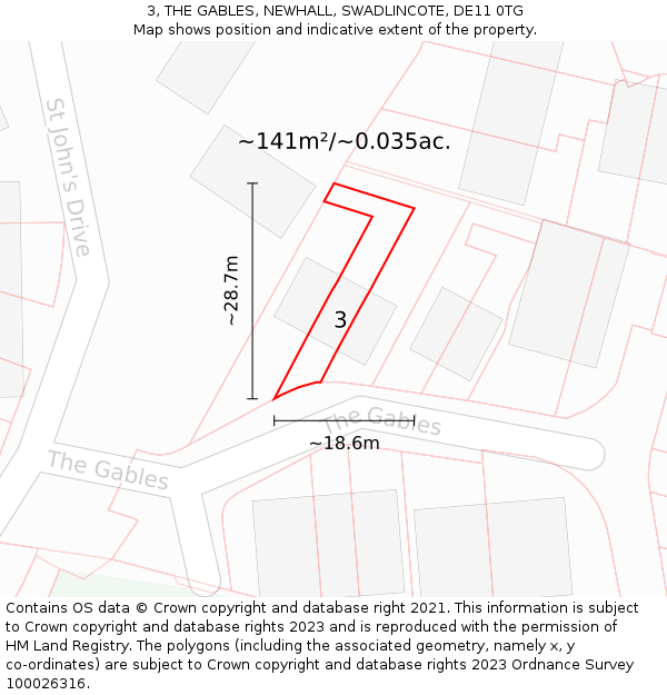 3, THE GABLES, NEWHALL, SWADLINCOTE, DE11 0TG: Plot and title map
