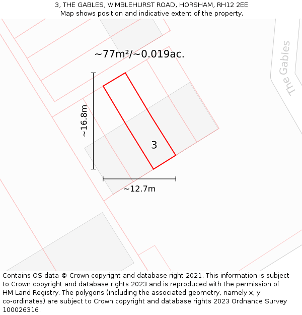 3, THE GABLES, WIMBLEHURST ROAD, HORSHAM, RH12 2EE: Plot and title map