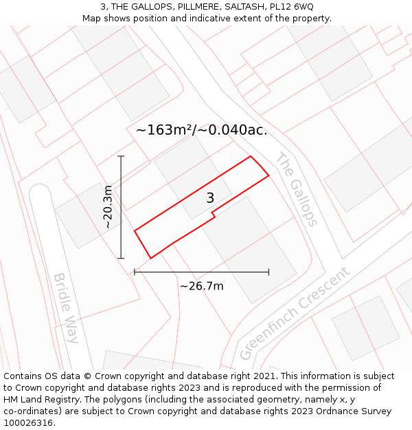 3, THE GALLOPS, PILLMERE, SALTASH, PL12 6WQ: Plot and title map