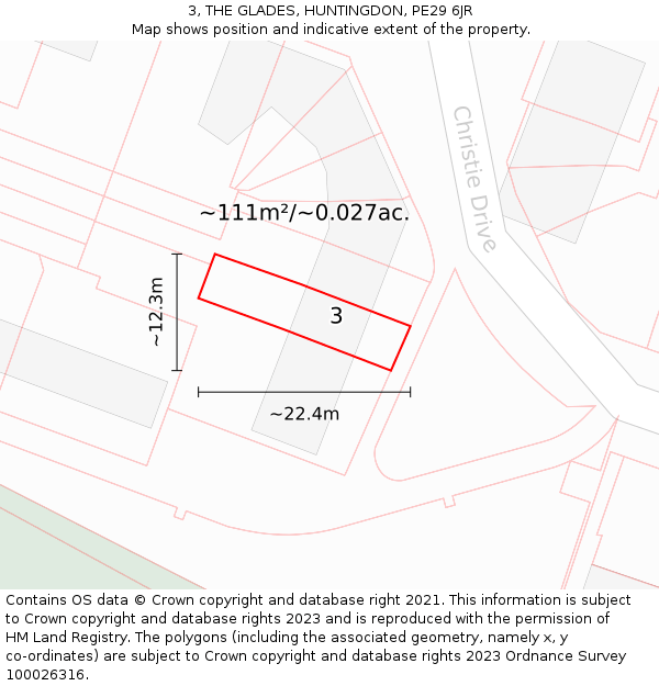 3, THE GLADES, HUNTINGDON, PE29 6JR: Plot and title map
