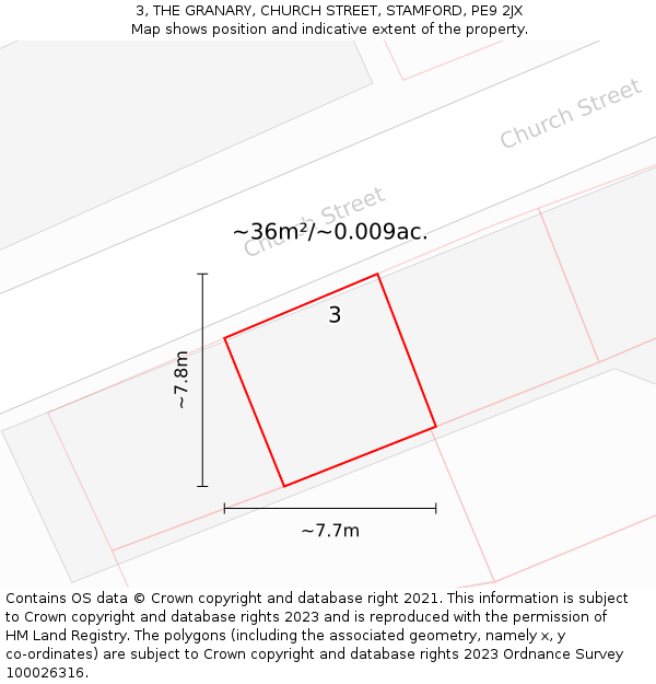 3, THE GRANARY, CHURCH STREET, STAMFORD, PE9 2JX: Plot and title map