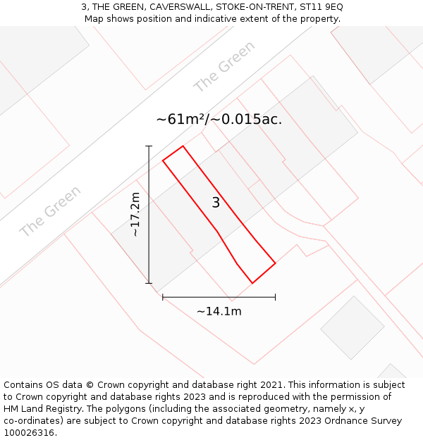 3, THE GREEN, CAVERSWALL, STOKE-ON-TRENT, ST11 9EQ: Plot and title map