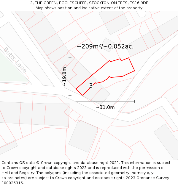 3, THE GREEN, EGGLESCLIFFE, STOCKTON-ON-TEES, TS16 9DB: Plot and title map
