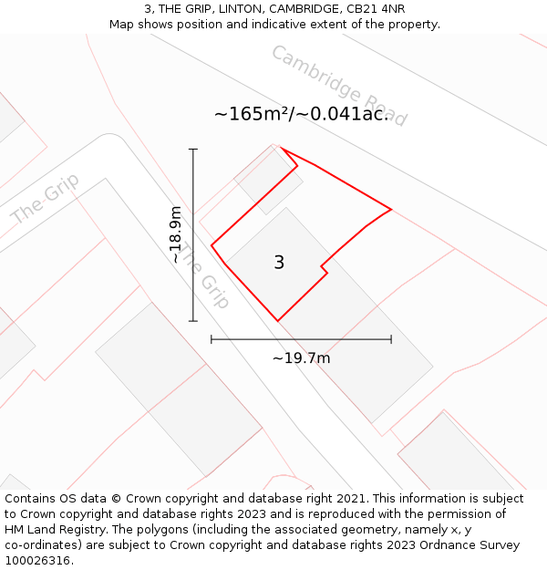 3, THE GRIP, LINTON, CAMBRIDGE, CB21 4NR: Plot and title map