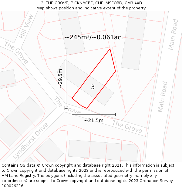 3, THE GROVE, BICKNACRE, CHELMSFORD, CM3 4XB: Plot and title map