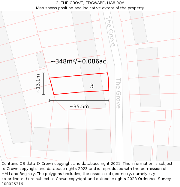 3, THE GROVE, EDGWARE, HA8 9QA: Plot and title map