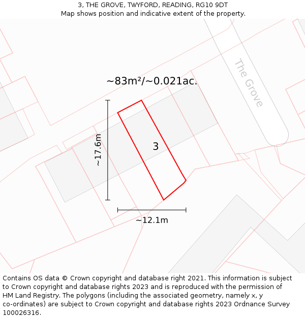3, THE GROVE, TWYFORD, READING, RG10 9DT: Plot and title map