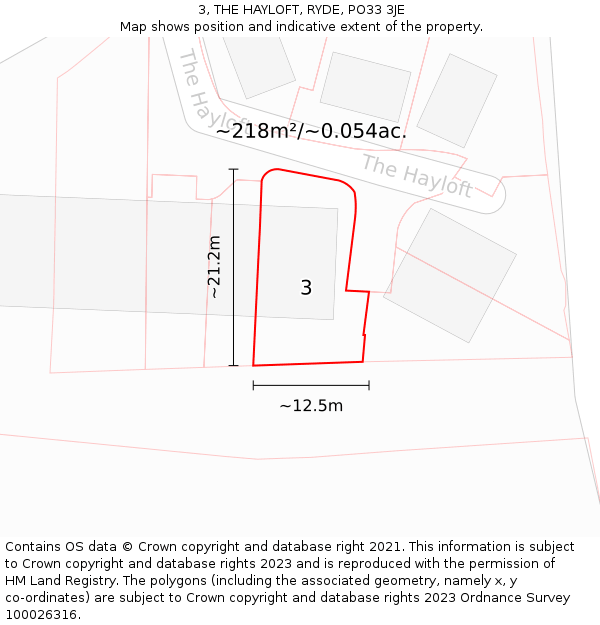 3, THE HAYLOFT, RYDE, PO33 3JE: Plot and title map