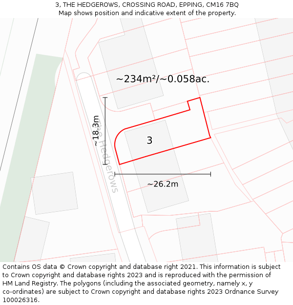 3, THE HEDGEROWS, CROSSING ROAD, EPPING, CM16 7BQ: Plot and title map