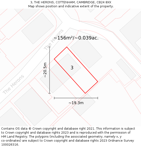 3, THE HERONS, COTTENHAM, CAMBRIDGE, CB24 8XX: Plot and title map