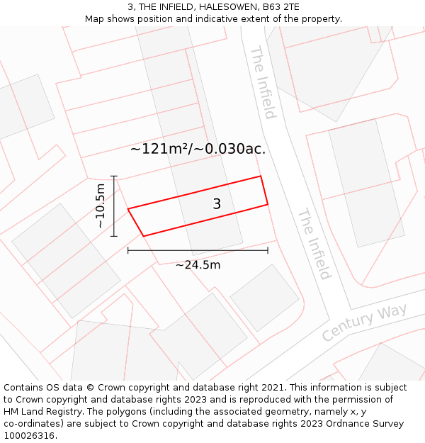 3, THE INFIELD, HALESOWEN, B63 2TE: Plot and title map
