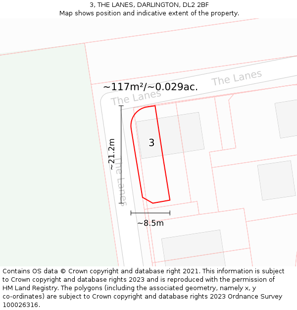 3, THE LANES, DARLINGTON, DL2 2BF: Plot and title map